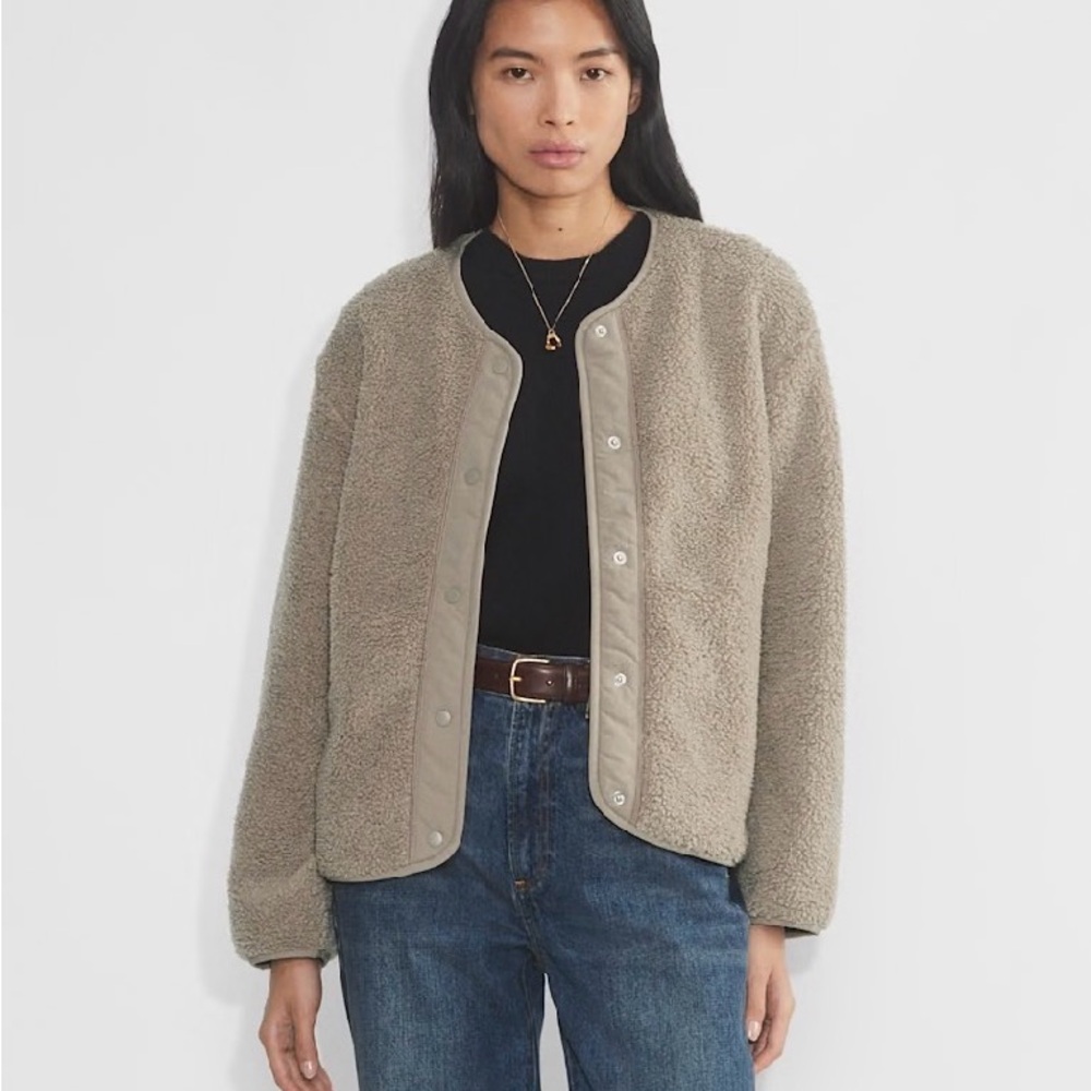 Aritzia Taupe Sherpa Snap-Front Jacket